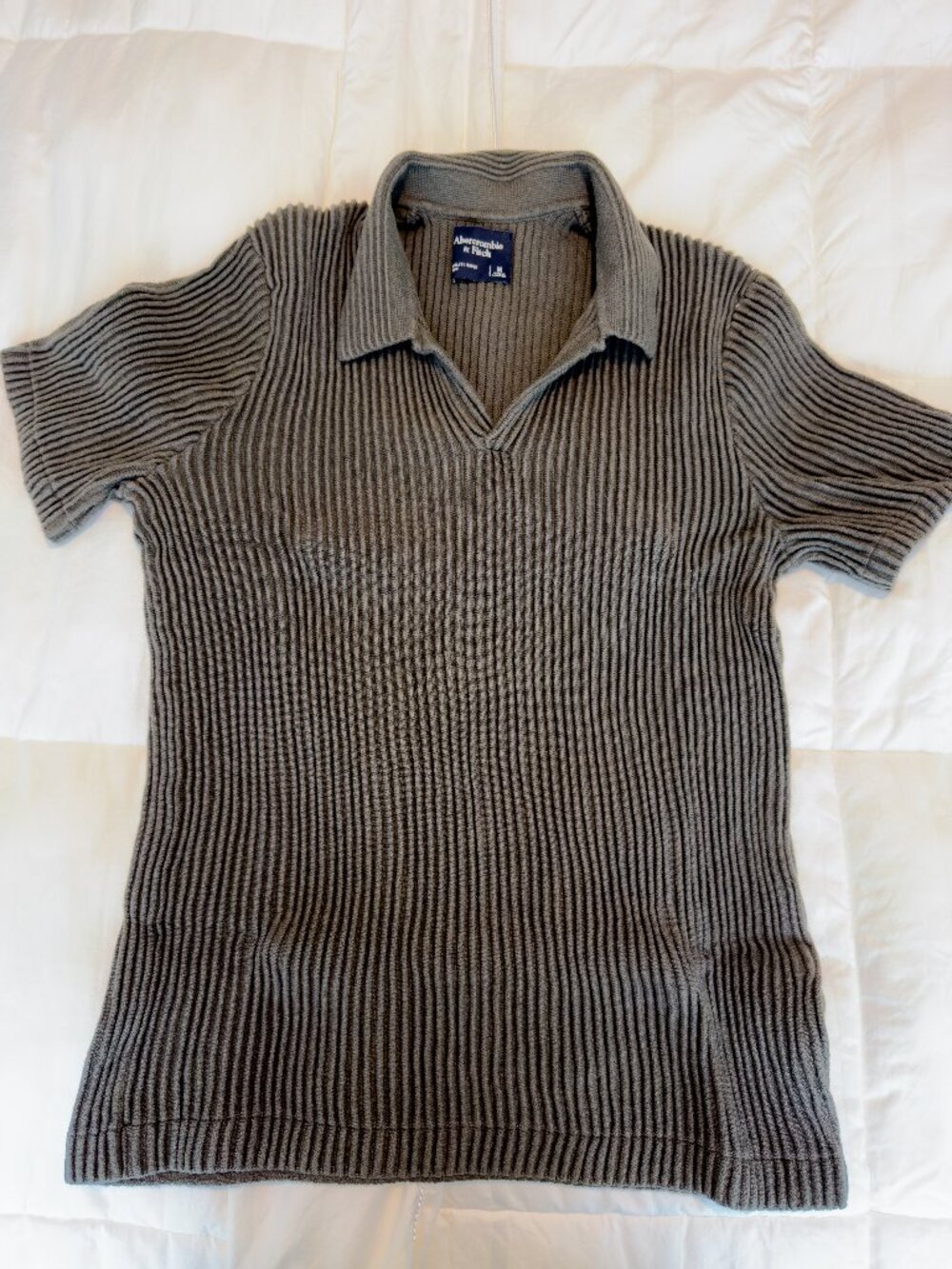 Abercrombie & Fitch Plisse Johnny Collar Sweater Polo - Olive Green